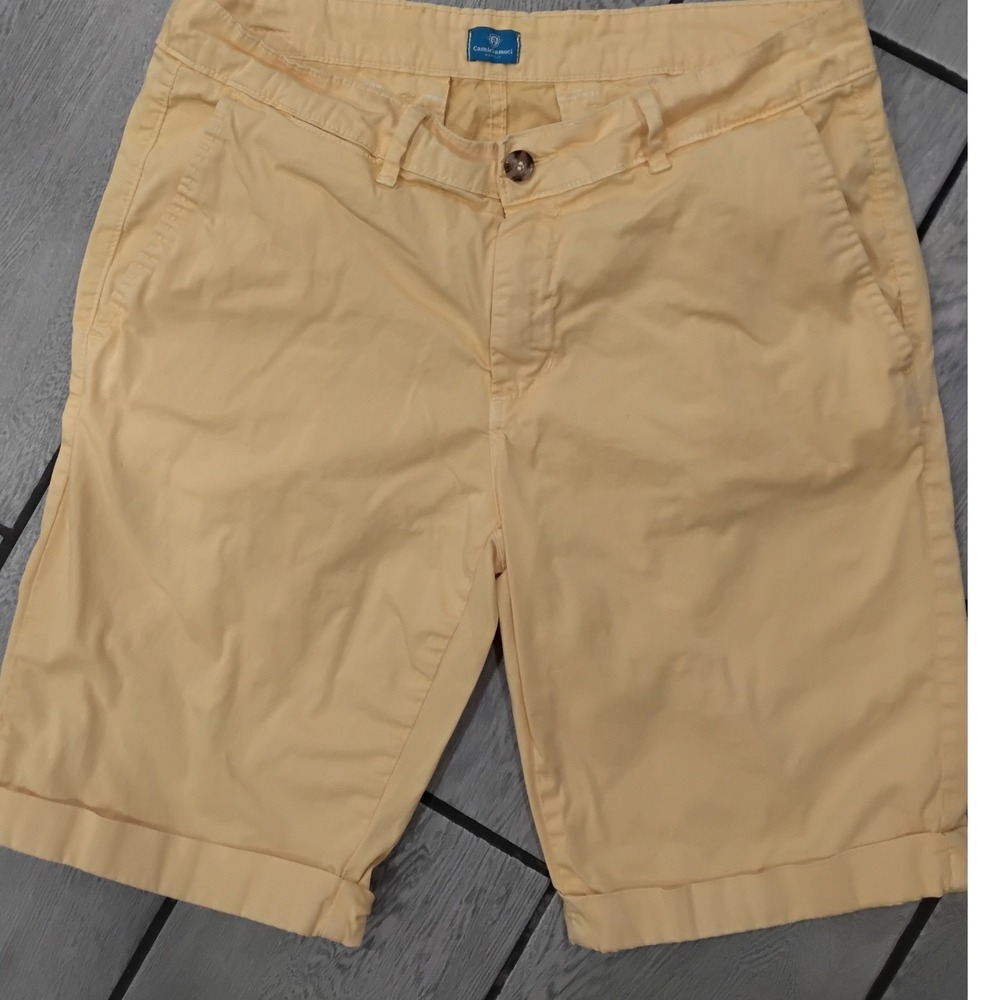 Camicia moci Napoli Mens Yellow Chino Shorts Size 48 Made in Italy Cotton Blend